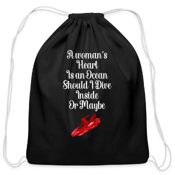 Contemplating Depths: A Woman's Heart, To Dive or - Cotton Drawstring Bag - black - Front
