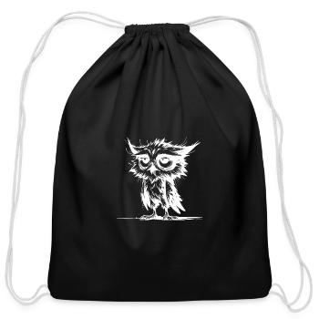 Sleepy Owl And Grumpy Night Watchman - Cotton Drawstring Bag - black - Front