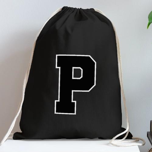 Varsity Letter P Athletic Alphabet Design - Cotton Drawstring Bag