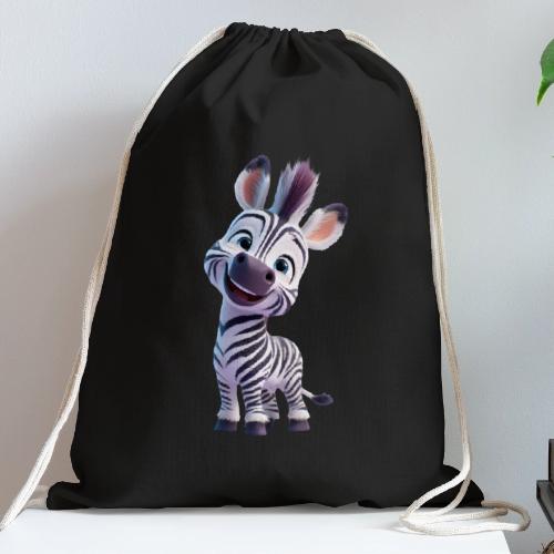 Playful 3D Baby Zebra Smiling Brightly - Cotton Drawstring Bag