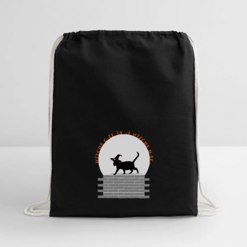 Witch's Cat In A Witch's Hat - Cotton Drawstring Bag