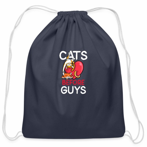 two cats before guys heart anti valentines day - Cotton Drawstring Bag