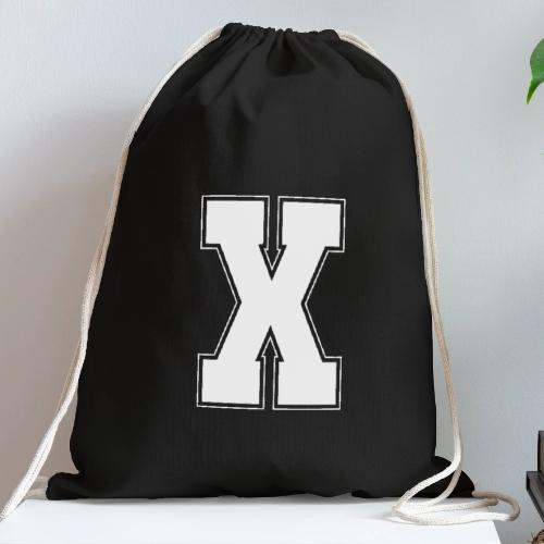 White Letter X – Varsity Alphabet Monogram - Cotton Drawstring Bag