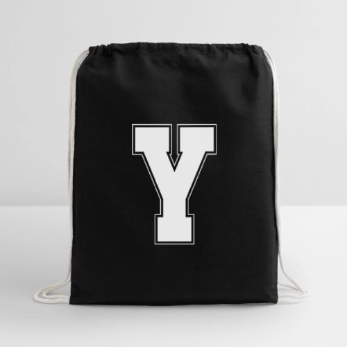 White Letter Y – Varsity Alphabet Monogram - Cotton Drawstring Bag