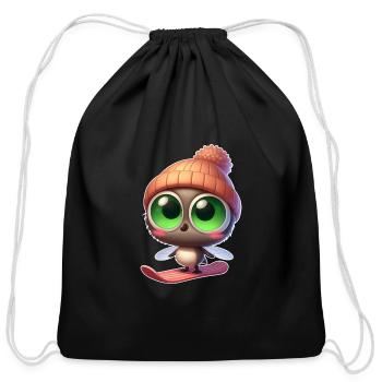 Cute Mosquito Snowboard Comic Winter Fun - Cotton Drawstring Bag - black - Front