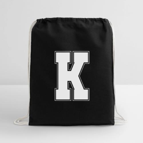 White Letter K – Varsity Alphabet Monogram - Cotton Drawstring Bag