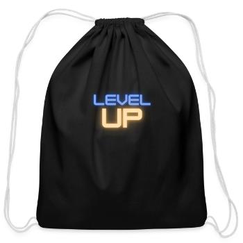 Black Level Up Neon Typography - Cotton Drawstring Bag - black - Front