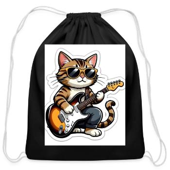 Cool Rockstar Tabby Cat  - Cotton Drawstring Bag - black - Front