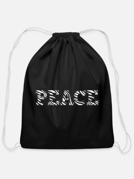 Peace - Zebra stripes - Cotton Drawstring Bag - black