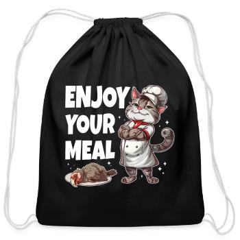 Enjoy Your Meal Funny Cat Cook - Cotton Drawstring Bag - black - Front