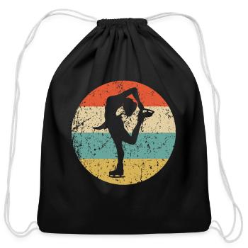 Figure Skater Silhouette Retro Figure Skating - Cotton Drawstring Bag - black - Front