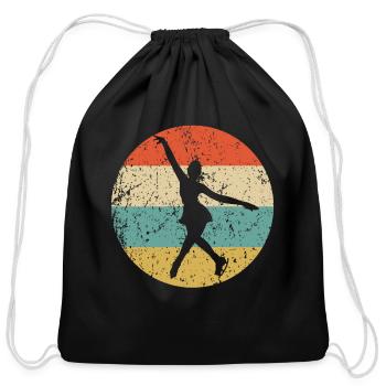 Figure Skater Silhouette Retro Figure Skating - Cotton Drawstring Bag - black - Front