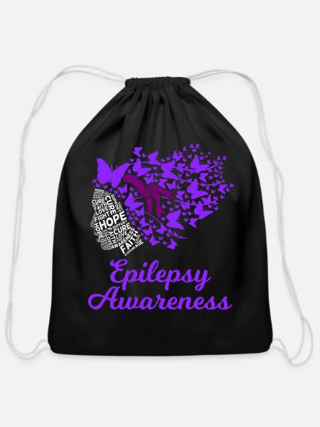 Epilepsy Awareness - Cotton Drawstring Bag - black