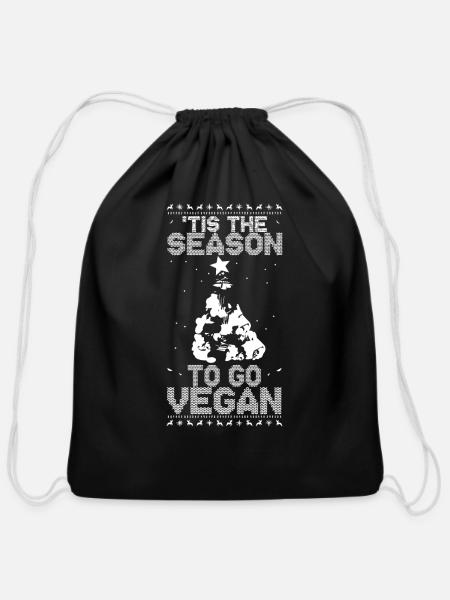 TIS THE SEASON TO BE VEGAN BEST VEGAN CHRISTMAS - Cotton Drawstring Bag - black