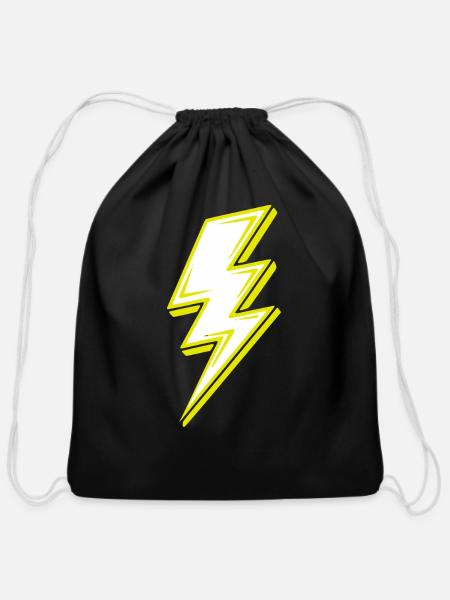Lightning Bolt - Cotton Drawstring Bag - black