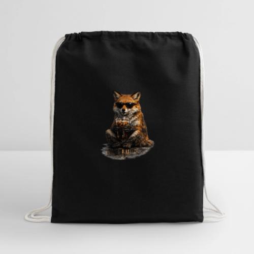 Cool Red Fox Wearing Sunglasses Drinking Coffee - Cotton Drawstring Bag