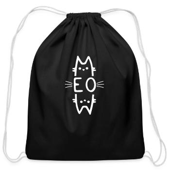 Vertical Meow Mirror Cat Design - Cotton Drawstring Bag - black - Front