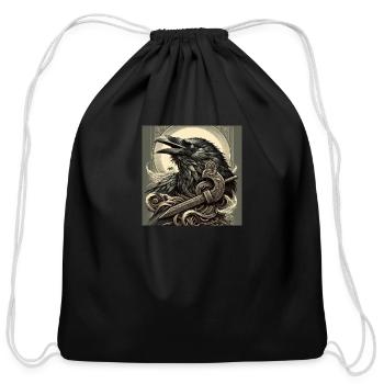 raven in the style of Odin - Cotton Drawstring Bag - black - Front