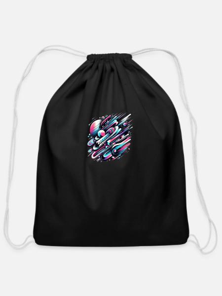 Retrofuturistic Voyage - Cotton Drawstring Bag - black