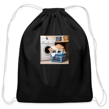 Laundry cat - Cotton Drawstring Bag - black - Front