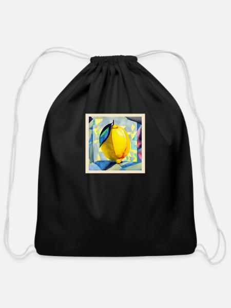 Picture with lemon - Cotton Drawstring Bag - black