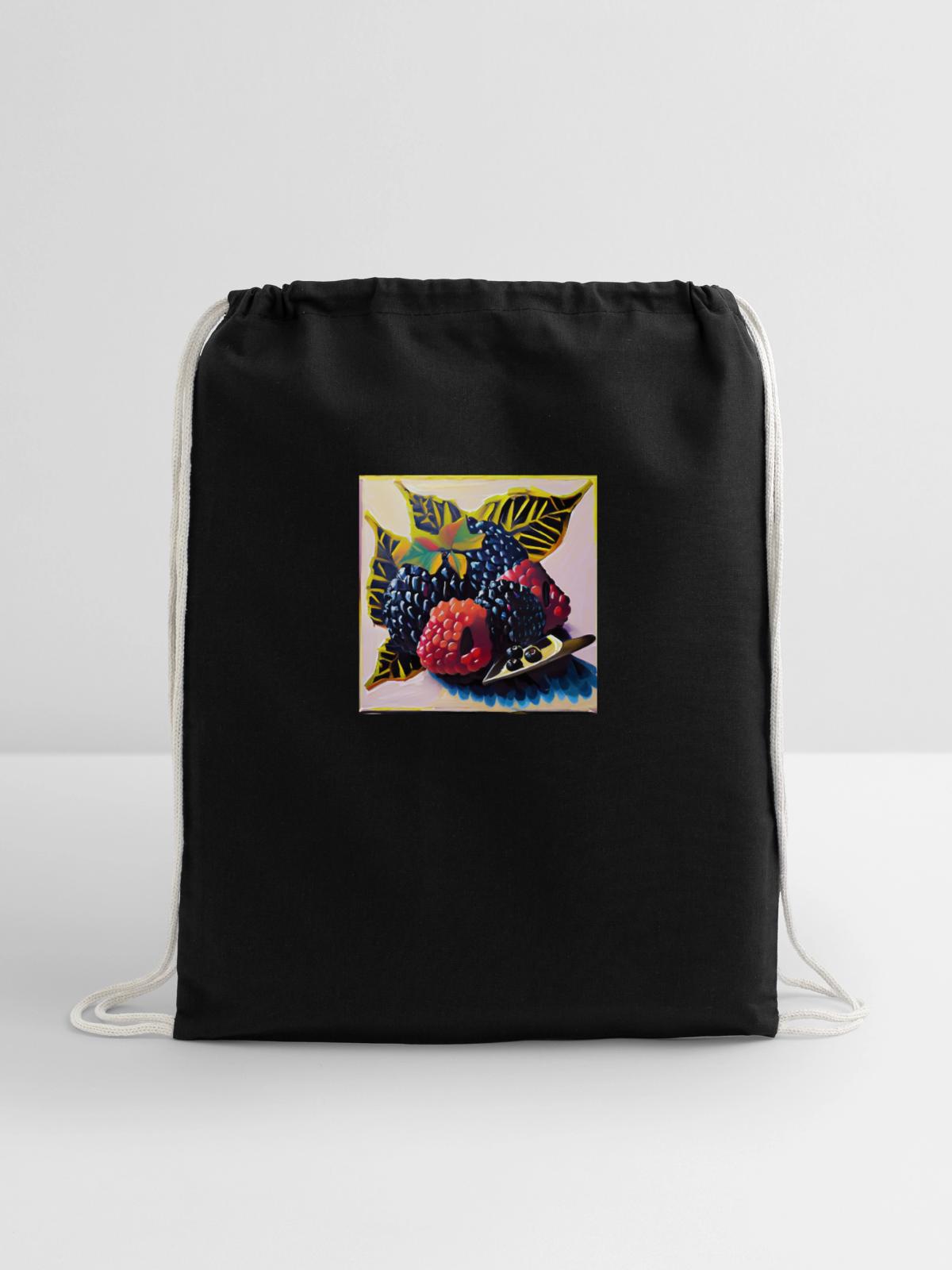 Berries - Cotton Drawstring Bag - black - Front