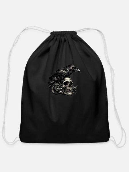 Watcher of the Threshold - Cotton Drawstring Bag - black