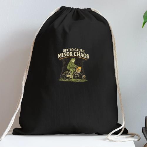 Minor Chaos Vintage Frog and Cat on Bicycle - Cotton Drawstring Bag
