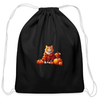 Orange Cat Fall - Cotton Drawstring Bag - black - Front