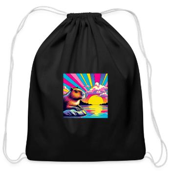 Neon Sunset Guinea Pig - Cotton Drawstring Bag - black - Front