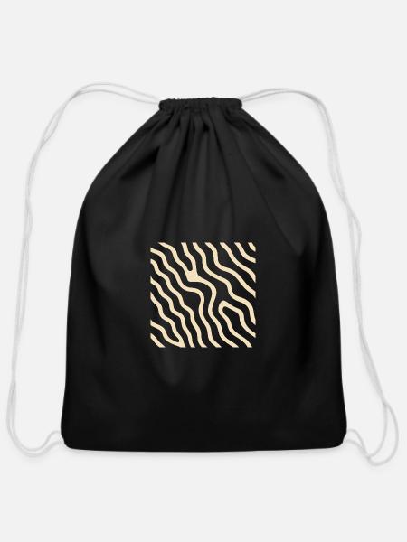 Zebra Wavy Lines on Black - Cotton Drawstring Bag - black