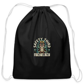 Safety Third Getting It Done First Blue Collar  - Cotton Drawstring Bag - black - Front