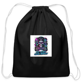Eat Sleep Game Repeat Gamer Skull Esports Streetwe - Cotton Drawstring Bag - black - Front