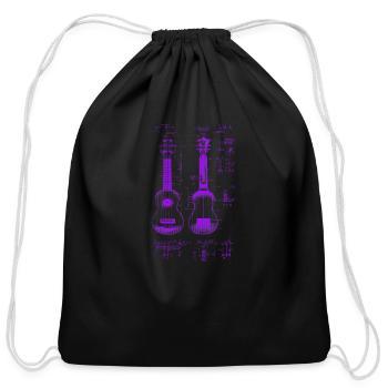 Neon Purple Ukulele Da Vinci Blueprint - Cotton Drawstring Bag - black - Front