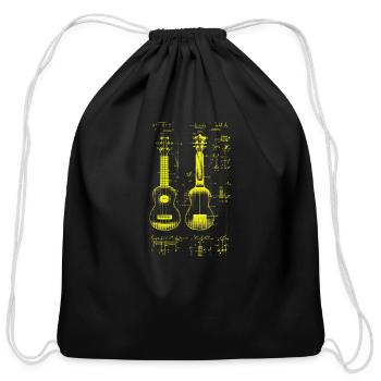 Neon Yellow Ukulele Da Vinci Blueprint - Cotton Drawstring Bag - black - Front