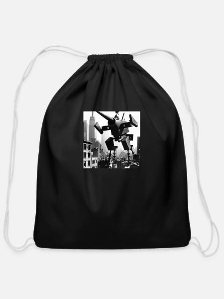 Chicken Robot Rampage - Cotton Drawstring Bag - black