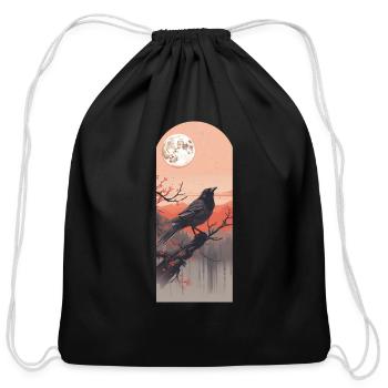 Raven and the Moon - Cotton Drawstring Bag - black - Front