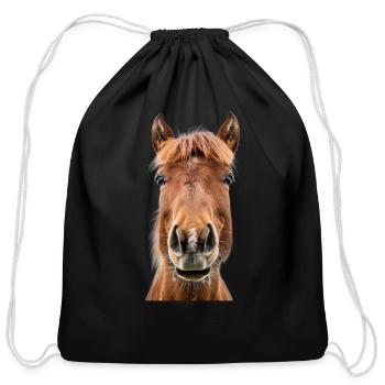 Horse - Cotton Drawstring Bag - black - Front