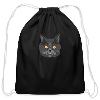Cat British Shorthair Cat Face - Gift Idea - Cotton Drawstring Bag - black - Front