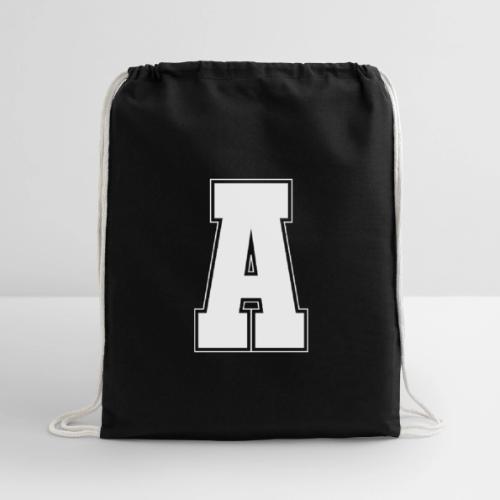 White Letter A – Varsity Alphabet Monogram - Cotton Drawstring Bag