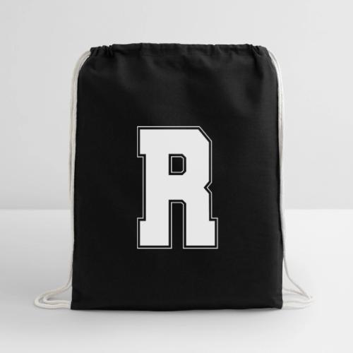 White Letter R – Varsity Alphabet Monogram - Cotton Drawstring Bag