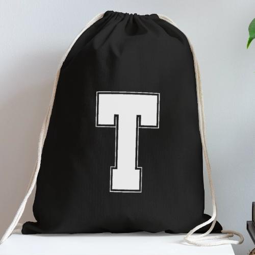 White Letter T – Varsity Alphabet Monogram - Cotton Drawstring Bag