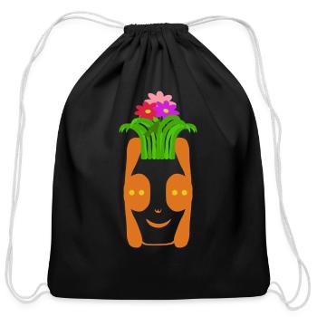 Flower vase that resembles an alien face - Cotton Drawstring Bag - black - Front
