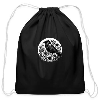 Raven Amidst Blooms - Cotton Drawstring Bag - black - Front