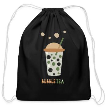 Bubble Tea Design with text - Cotton Drawstring Bag - black - Front