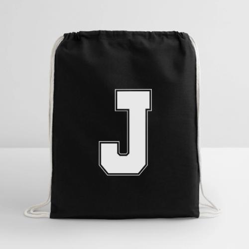 White Letter J – Varsity Alphabet Monogram - Cotton Drawstring Bag