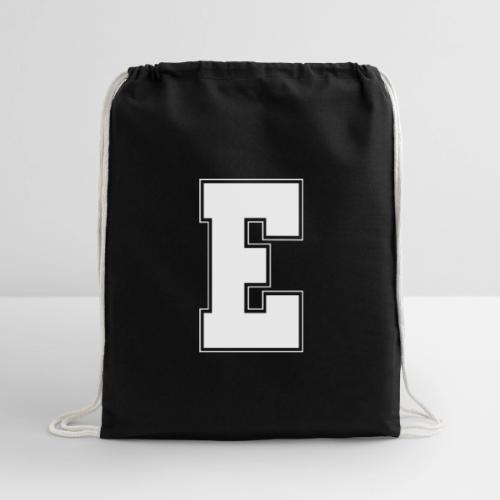 White Letter E – Varsity Alphabet Monogram - Cotton Drawstring Bag