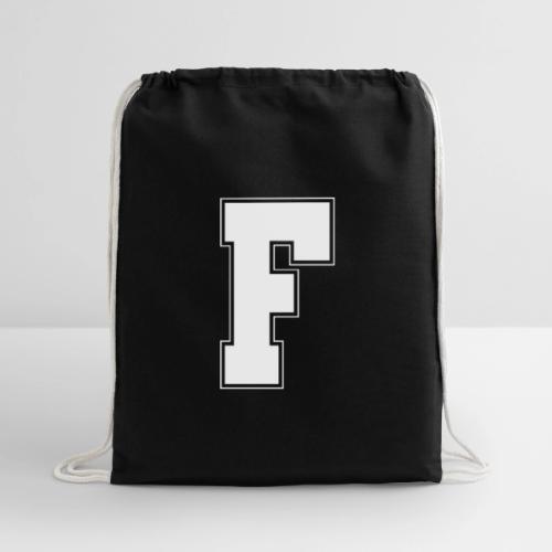 White Letter F – Varsity Alphabet Monogram - Cotton Drawstring Bag