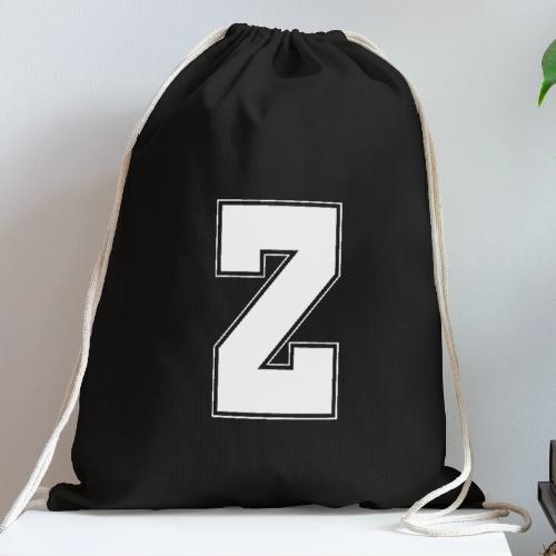 White Letter Z – Varsity Alphabet Monogram - Cotton Drawstring Bag