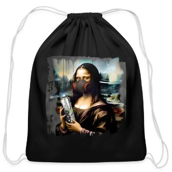 Mona Lisa with a spray paint in a paint respirator - Cotton Drawstring Bag - black - Front